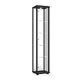 K-Möbel Glasvitrine in Schwarz (176x37x33 cm) mit 4 höhenverstellbaren Glasböden, Spiegel, LED - Modellauto Vitrine Schwarz - Vitrinenschrank Schwarz - Sammlervitrine - Wohnzimmerschrank Regal Schrank