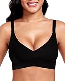 Vinfact Nahtloser BH Damen Ohne Bügel Push up Große Brüste Starker Halt V-Ausschnitt Bügelloser Seamless Bequem T Shirt Schlaf BH(BK,M)