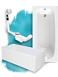 Calmwaters® Premium Badewanne Komplettset 170x75 cm Original, Made in EU, 3in1 Acryl-Badewanne mit Wannenträger & Ablaufgarnitur, Körperformbadewanne, Rechteckbadewanne 170 x 75, 200 l, Weiß