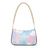 SyXIOP Trendige kleine Umhängetasche mit mehreren Taschen, Motiv: Puzzle, Blau und Rosa