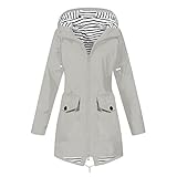 EMATOP alle angebote Regenjacke Damen Wasserdicht Leicht Windbreaker Lang Dünn Softshelljacke mit Kapuze Regenmantel Casual Sport Outdoorjacke Einfarbig Streifen Übergangsjacke