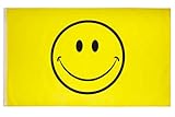 PHENO FLAGS Smiley Flagge, 150x90cm - lustige Fahne mit Smiley Motiv, Wetterfest & Robust, Gelbe Emoji-Fahne mit besonders stabiler Doppelnaht, Metallösen