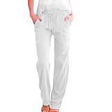 Sommerhose Damen Lang Leicht Hosen Damen Elegant High Waist Palazzo Hose Gummizug Gerades Bein Leinenhose Frauen Sommer Lang mit Taschen Sommerhosen Leicht und Luftig Freizeithose Bequeme