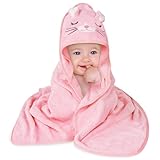 Aolso Kapuzenhandtuch Baby, 80x80 cm Baby Handtuch Kapuze, Baby Waschlappen, Korallenvlies Babyhandtuch mit Kapuze für Neugeborene, Weich & Super Saugfähig, Unisex(Rosa Kätzchen)