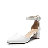 DREAM PAIRS Hochzeitsschuhe Damen Spangenpumps Tanzschuhe Sandaletten mit Blockabsatz Slingback Pumps,Size 39,WEISS-PU,SDPU2438W-E