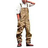 Latzhose Herren Cargo Latzhose Herren Arbeitshose Retro Overalls Jumpsuit Männer Cargo Workwear Freizeit Arbeitshose Loose Fit Overall Latzanzug Baggy Gärtnerhose Jeanshose mit Taschen