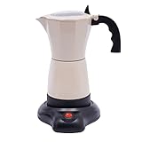 CUMELLIIR Espressokocher Elektrisch 6 Tassen, Espressomaschine Klein 300ml 480W, Elektrische Mokkakanne Kaffeekocher Camping mit Separatem Boden, 12,68oz Cremeweiß