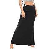 Durio Rock Maxirock Lang Damen Rock Weich Damenrock Freizeitrock mit hohem Bund Skirt Elastisch Schwarz 36-38 (Tag Size S)