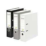 Original Falken 3er Pack PP-Color Ordner. Made in Germany. 8 cm breit DIN A4 farbig sortiert Schwarz-Grau-Weiß Vegan Kunststoff-Ordner Ringordner Aktenordner Briefordner Büroordner Plastikordner