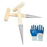 2 Stück Blumenzwiebel-Pflanzholz Werkzeuge, Zwiebelpflanzer mit Kalibrierung, Samenpflanz-Set Pikierstab & Gabel, Aussaat-Samenspender für Gartenbepflanzung, Edelstahl-Pflanzholz mit Holzgriff, Garten