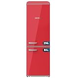 Cecotec Retro-Kühl-Gefrierkombination mit 300L Bolero CoolMarket Combi Origin 300 Red E, Klasse E, Innenbeleuchtung LED, Crisper Box, Temperaturregelung, verchromter Griff und Glasregale.