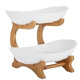 MIKIYUEER Obstschale, Obstserviertablett - Bambusholzrahmen, 2 lebensmittelechte PP-Schalen - Frisch und funktional - Kategorisieren und präsentieren von Obst (Weiß)
