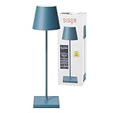 SIGOR Nuindie - Dimmbare LED Akku-Tischlampe Indoor & Outdoor, IP54 spritzwassergeschützt, Höhe 38 cm, aufladbar mit USB-C, 12 h Leuchtdauer, delfinblau