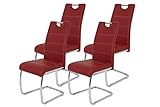 Hela Tische 4er Set Schwingstuhl, Küchenstuhl Flora, Kunstleder Bordeaux, Griffmulde, Metallgestell verchromt, 42x57x98 cm