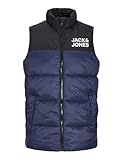 JACK & JONES JUNIOR JJETOBY Bodywarmer Collar SN JNR 12236914,Navy Blazer/Print:White Jack & Jones Logo On Chest,152