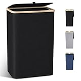 Wäschekorb mit Deckel Groß, 100L Wäschesammler schmal mit herausnehmbaren Wäschesack Laundry Baskets Wäscheschrank Wäschetruhe Wäschetonne für Schmutzwäsche Schwarz