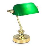 bmf-versand® Bankerlampe Messing Grün inkl. Leuchtmittel - Schreibtischlampe Retro mit Grünen Lampenschirm - Banker Tischlampe Büro - Schreibtischleuchte Bürolampe für Schreibtisch Höhe 24 cm