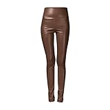 Leggings aus Kunstleder für Damen – Leggings, Push-Up, Damen, Yogahose, Bottoms, reine Farbe, lässig, modisch, Hose, Slim-Fit, Bottoms, hohe Taille, Herbst, Winter, dicke Hose, coffee, M