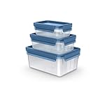 Emsa Clip & Close Eco Frischhaltedosen-Set, 3-tlg., 0,55/1,0/2,2 L, Öko-Design, auslaufsicher, hygienisch, mikrowellen-/gefrier-/spülmaschinengeeignet, BPA-frei, Blau, N1171800