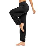 BeautyWill Freizeithosen Weiche Modal Haremshose Jogginghose Yoga Pilates Hosen Lang und 3/4 Hose für Damen L Schwarz Lange