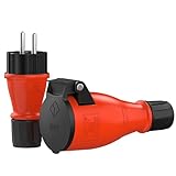 RedStar24 Schutzkontakt Stecker & Kupplung Set 230V IP54 – Gummi Schuko Stecker/Dose mit Zugentlastung & Knickschutz – robuster Gummi Stecker Outdoor für Verlängerungskabel, Baustelle & Garten Rot 16A