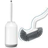 Klobürste Silikon Toilettenbürste mit Halter: Flexible Wc Bürste mit randreiniger - Schnell Trocknendem Klobürstenhalter Set für Badezimmer Zubehör- Hängende Toilet Brush Weiß Ohne Bohren