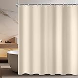 Lerores Duschvorhang 180x200cm Beige, Beschwerter Saum Antischimmel Textil, Wasserabweisend, Waschbar Polyester Stoff Badevorhänge für Badezimmer, Badewanne mit 12 Duschvorhangringe