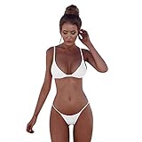 Mophghdj Damen Bademode Push Up Bikini Set - Bandeau Texture Mit Gepolsterter Badeanzug Shaping Effekt Abnehmbar Tankini Oberteile Und Badeshorts Strandmode Damen, 65- Weiß, S