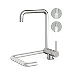 Wasserhahn Küche Klappbar 180°, Vorfenster Küchenarmaturen mit 2 Strahlarten, Wasserhahn umklappbar 360° schwenkbar Einhebelmischer Fensterarmatur (Gebürstet, Klappbar)