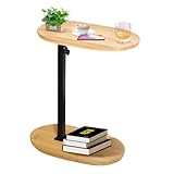 KUKKUME Beistelltisch C Form Höhenverstellbar Kleiner Tisch Bambusholz und Metall Couchtisch Sofatisch Kaffeetisch Side Table Sofa Table Betttisch für Wohnzimmer Bad Bett Sofa und Kaffee