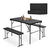Sekey Bierzeltgarnitur Klappbar Kunststoff | 113 x 61 cm Esstisch Set mit 2 Bänken für 4 Personen | Festzeltgarnitur für drinnen - draußen | Biertisch Set Garten (Schwarz)