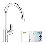 GROHE StartEdge, Küchenarmatur (Wasserhahn Küche mit ausziehbarer Brause, 360° Schwenkbereich, wassersparend dank variabler Mengenbegrenzung, werkzeugfreie Spülbecken-Montage), chrom, 30550000