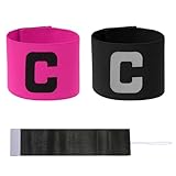 Piriuuo 2 Stück Fußball Kapitänsbinde, Verstellbare Fußball Armbinde Elastizität Kapitänsbinde Captains Armband für Kinder Erwachsene Junior Viele Sportarten, Schwarz, Rosa