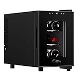 Tronitechnik® Weinkühlschrank Montpellier, Minibar, Mini-Kühlschrank, Getränkekühlschrank 17 Liter, 6 Flaschen, Weinkühler mit LED Licht & Einschübe freistehend