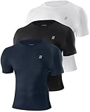 Runhit 3 Pack Kompressionsshirt Herren Kurzarm, Funktionsshirt Schnelltrocknend Sportshirt Atmungsaktiv Laufshirt Männer Laufen Baselayer Top Gym Compression T-Shirt für Fitness Schwarz/Weiß/Marine L