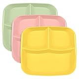 WOOWAIR 3 Stück Teller-Set Portionskontrolle, Unzerbrechlich Picknick-Kunststoffteller 10 inch, Geteiltes Speiseteller-Set, Wiederverwendbar, Tiefe Diät-Portionsteller für Erwachsene und Kinder