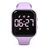 Focwony Kinder-LED-Fitness-Tracker-Uhr, Schrittzähleruhr Digitaluhr, Armbanduhr, Schrittzähler/Entfernung/Kalorien/Wecker, Tolles Geschenk für Kinder Teenager Mädchen Jungen (Lila-Quadrat)