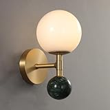 YFMYY Mid-Century Modern Marmor-Wandleuchte, Globus-Wandlampe aus milchweißem Glas, goldene Badezimmer-Waschtischbeleuchtung, Vintage-Messing-Wandleuchte for Schlafzimmer, Nachttisch, Wohnzimmer