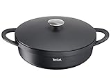 TEFAL Trattoria Schmorpfanne 28 cm hoher Rand, Servierpfanne Induktion aus Aluguss mit Gussdeckel, Antihaft-Beschichtung, gute Wärmespeicherung, backofengeeignet, für alle Herdarten geeignet, E21872