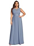 Ever-Pretty Plus Damen-Maxikleid mit Rundhalsausschnitt, ärmellos, Empire-Taille, Übergröße, formelle Kleider, Brautjungfernkleider, Schiefer, Blau, 44