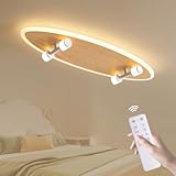 Epochglo Led Deckenlampe für Kinderzimmer, Skateboard-Design Holz Deckenleuchte Dimmbar mit Fernbedienung für Jungen Mädchen Kinder, 24W, 2700LM, 3000K-6500K