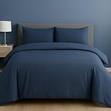 Dreamology Bettwäsche-Set für Super-King-Size-Betten (260 x 220 cm), Polycotton, strukturierter Stoff, Dobby-Streifen, Knopfverschluss, Bettbezug-Set, Bettbezug mit 2 Kissenbezügen (Blau