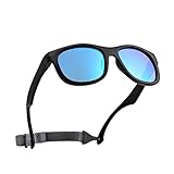 Pro Acme Unzerbrechliche Polarisierte Baby-Sonnenbrille Flexible Kleinkind-Sonnenbrüche mit Gurt Weichem Silikonrahmen für 0-24 Monate (Schwarz Rahmen | Blau Verspiegelt Linse)