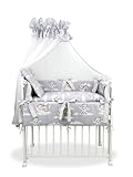 Babyhafen 3in1 Beistellbett 90×40 cm – Massives Kiefernholz, höhenverstellbar, mit Matratze & 6-teiligem Bettwäscheset „Fliegende Drachen auf Wolken“, mobil mit Rollen und Bremse