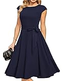 DRESSTELLS Damen Weihnachtskleid Vintgae Rockabilly Kleider A-Line Petticoat Festliche Abendkleider elegant für Hochzeit Navy XL