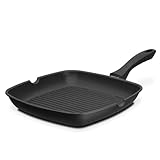 GSW 413251 Grillmeister Grillpfanne mit 2 Ausgüssen, mit Grillboden, Aluminium, schwarz - 28x28cm