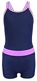 Aquarti Mädchen Badeanzug – Sport Badeanzug Mädchen mit Bein und Racerback, Chlorresistent, Farbe: Dunkelblau/Lila, Größe: 152