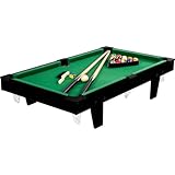 GAMES PLANET Mini Pool Billardtisch Micro inkl. Zubehör (2 Queues, Kugeln, Dreieck, Kreide, Bürste), 3 Dekore, Maße: 92 x 52 x 19 cm, schwarz