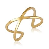 GD GOOD.designs Ring verstellbar Gold für Damen in X-Form aus hautverträglichem Edelstahl I Goldener Damenring mit 18 Karat Vergoldung I Ringgröße 52,54,56,58