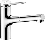 hansgrohe Zesis M33 - Küchenarmatur mit Brause ausziehbar, 2 Strahlarten, Wasserhahn Küche mit Auslaufhöhe 150 mm, Mischbatterie Küche 150° schwenkbar, Chrom, 74800000